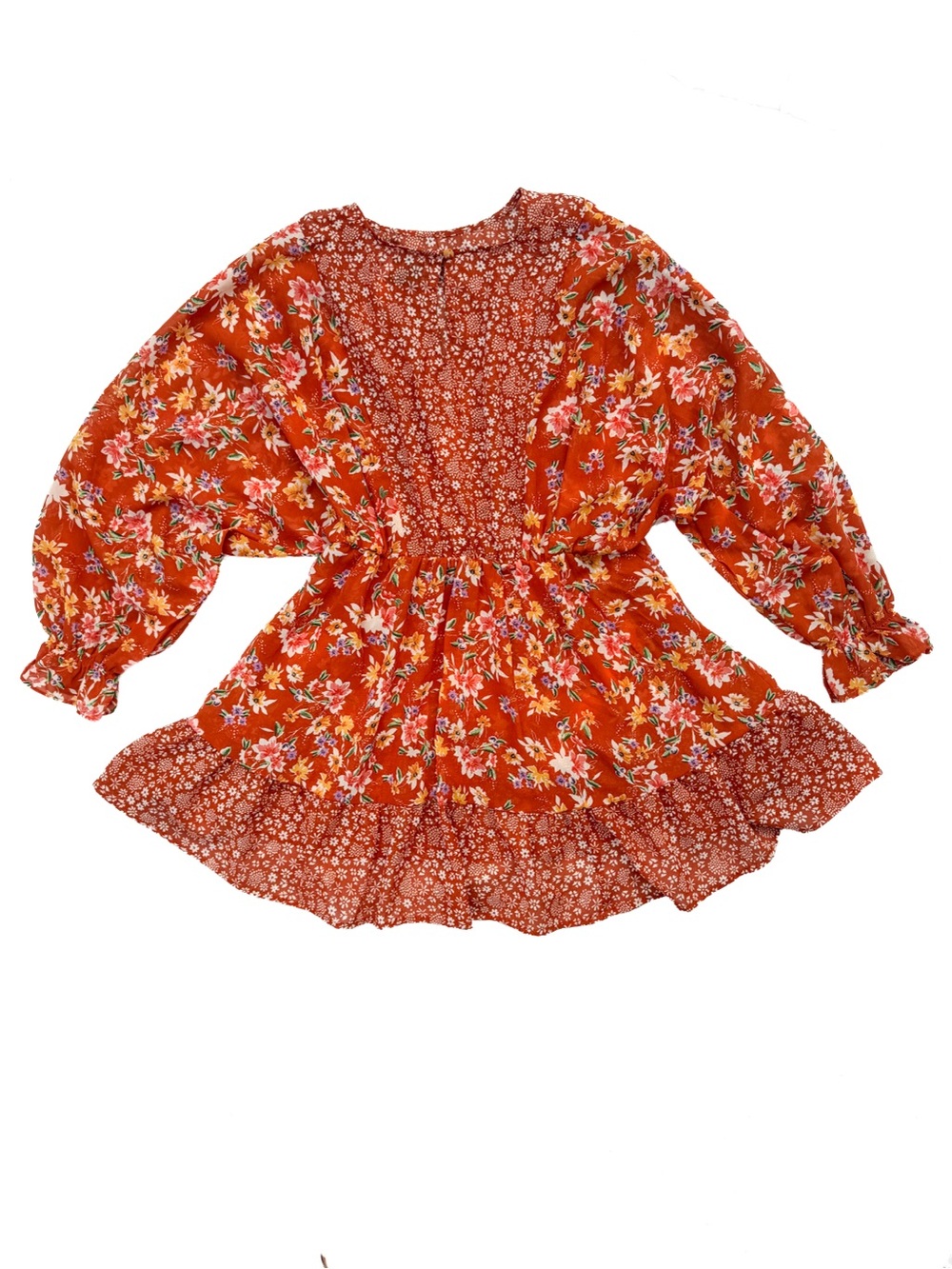 ASOS DESIGN Mixed Floral Mini Skater Dress Rust Red Boho Size 6 Womens EUC Sheer - Picture 3 of 11